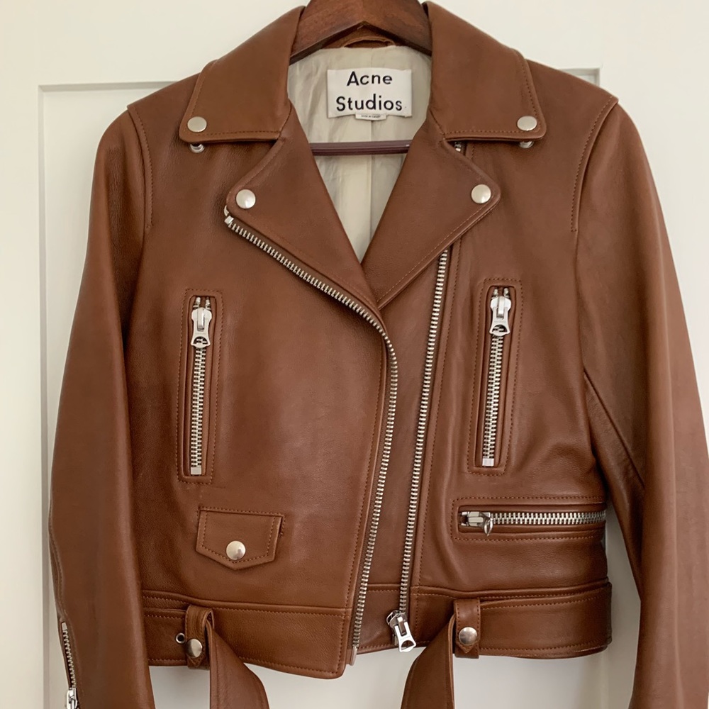 Acne Mock Leather Jacket Caramel Brown 34 0-2